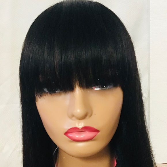 ✨❤️Mines Diamond Straight Human wig natural color Bangs Glueless Machin… - Picture 2 of 6